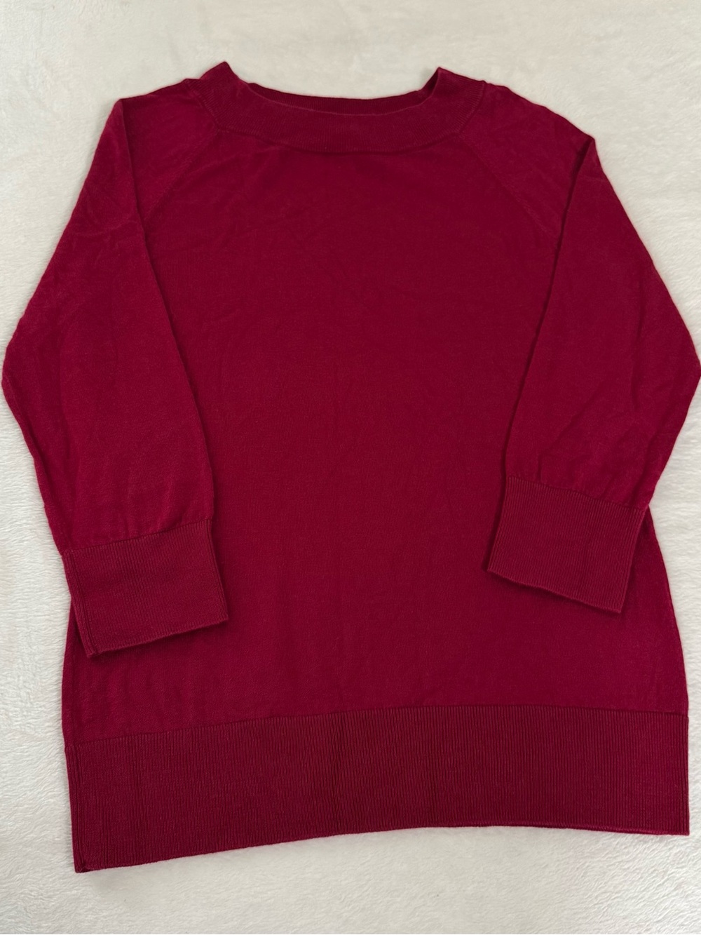 Talbots Petites Women’s MP Sweater Raspberry Red 3/4 Sleeve Cotton Blend